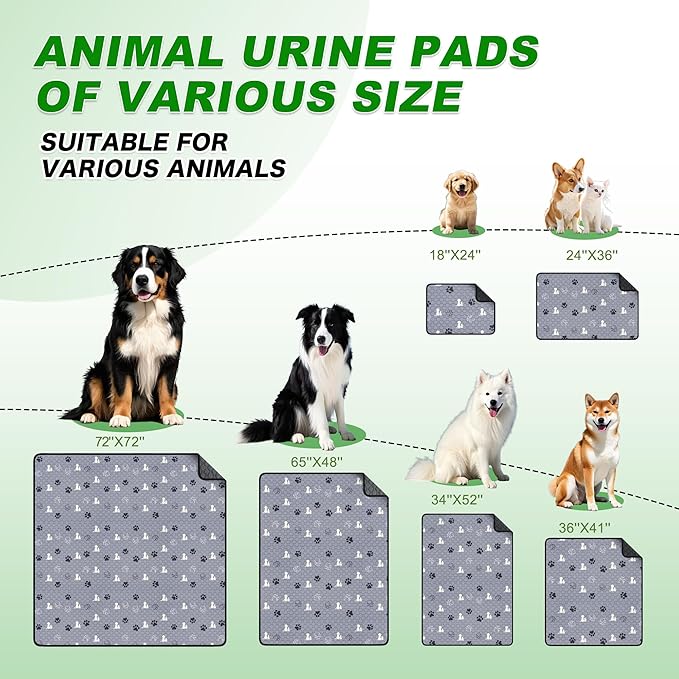 WanpeeGoo Washable Pee Pads, Puppy Pee Pad for Dogs, 1 Pack Absorbent Reusable Training Dog Pads Pet Puppy Pads, Non-Slip Potty Pads for Whelping, Playpen, Crate, Bed, Grey 63"x63"