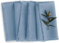 Solino Home Fringe Linen Napkins Set of 4-100% Pure Linen Dusty Chambray Blue Dinner Napkins 20 x 20 Inch for Winter, Spring, Easter - Handcrafted and Machine Washable