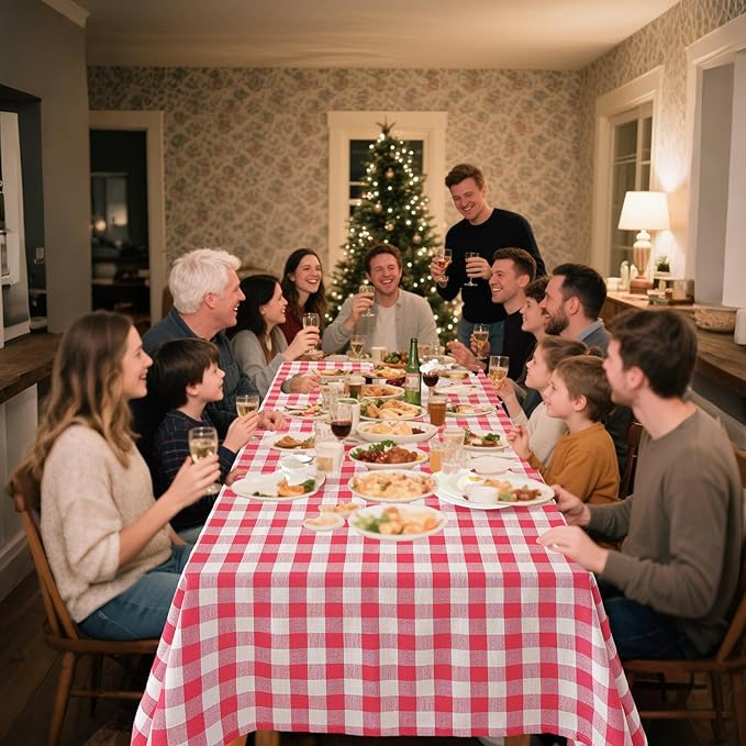 Alsoo Gingham Tablecloth Rectangle Table Cloth Heavy Duty Cotton Checkered Table Cover Buffalo Plaid Tablecloths for Spring Picnic Kitchen Dining, Red and White,60 * 120 inch