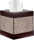 Dahlia Square Tissue Box Cover Square - Brown Tissue Box Holder Vessel - Decorative Tissue Holder for Bathroom - Elegant Brown Bathroom, Bedroom, Office Decor