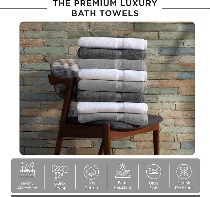 Villa Celestia 600 GSM 100% Cotton Bath Towels, White, Set of 4, Highly Absorbent, Plush, Soft, Quick Dry, 4 Pieces Combed Cotton Luxury Towels for Hotels, Spa, Salon, Bathroom, Dorm, Pack of 4