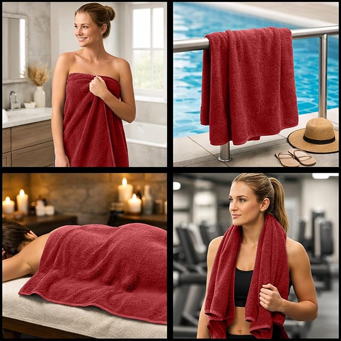 RIVERSIDE Pack of 8 Towels Set, 2 Large Bath, 2 Hand, 4 Face Washcloths, 100% Cotton Hotel Quality, Super Soft, Quick Dry, Highly Absorbent Perfect for Bathroom, Red