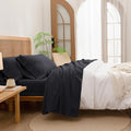 BESTOUCH Sheet Set 100% Washed Cotton Linen Feel Super Soft Comfortable Chic Lightweight 3 Pcs Home Bedding Set Solid Deep Black Twin