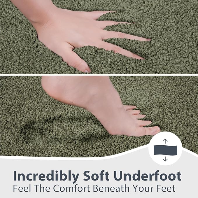 anllugs Bathroom Rugs U-Shaped 20" x 24", Non-Slip Extra Soft Absorbent Bath Rugs, Machine Washable Quick Dry Bath Mats for Toilet Base, Sage Green & Budding Green