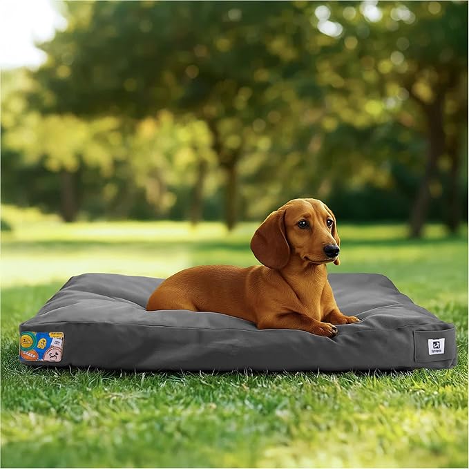 Sytopia 30 Inch Canvas Outdoor Dog Bed for Medium Dogs, Waterproof Washable Removable Cover, Indoor Patio Pet Pad, Dark Grey