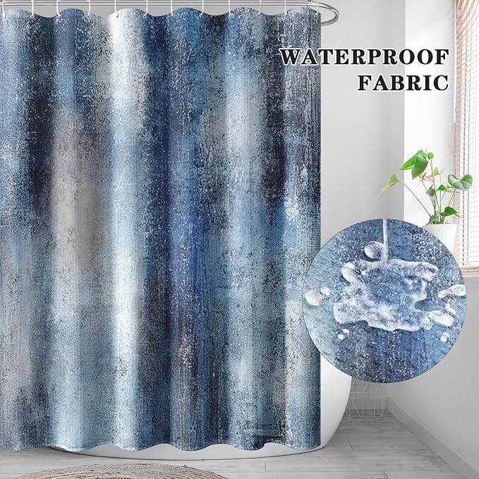 Culudea Blue Grey Gray Painting Shower Curtain Set, Contemporary Abstract Modern Oil Art Bathroom Window Waffle Cloth Waterproof Shower Curtains for Bathroom Decor