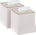 2 Pack Square Linen Tissue Box Covers, Beige Cube Tissue Holder with Magnetic Bottom & Flannel Lining, Decorative Modern Organizer for Home Office Car Vanity