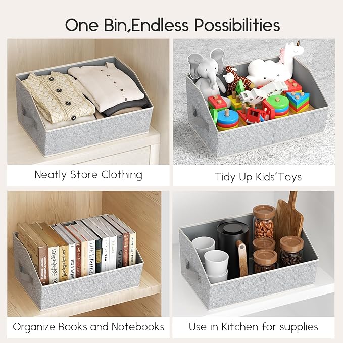 Homsorout Large Closet Organizers and Storage Bins - 10 Pack Trapezoid Storage Baskets for Shelves, Foldable Fabric Baskets with Handles Ideal for Closet, Basket, Wardrobe and Shelf Storage, Beige
