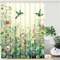 mutakin Green Leaf Flowers Shower Curtain Hummingbird Shower Curtains for Bathroom Waterproof Fabric Bath Curtain Decor with Hooks