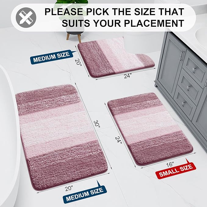 Arotive Microfiber Bathroom Rugs, Shaggy Soft and Absorbent Bath Rug, Non-Slip, Thick Plush Machine Washable Dry Bath Mats for Bathroom, Tub and Shower, 24x16, Mauve, Rectangular