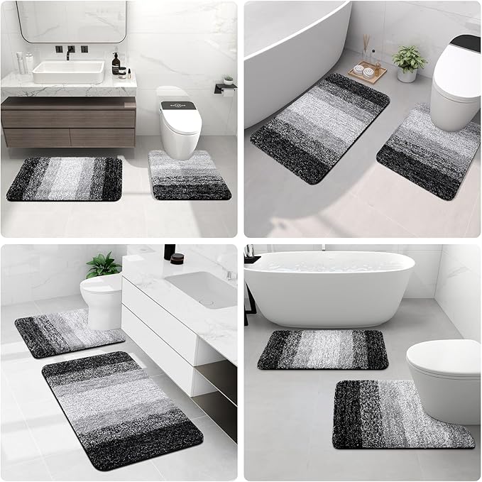 Arotive Microfiber Bathroom Rugs, Shaggy Soft and Absorbent Bath Rug, Non-Slip, Thick Plush Machine Washable Dry Bath Mats for Bathroom, Tub and Shower, 40x32, Black, Rectangular