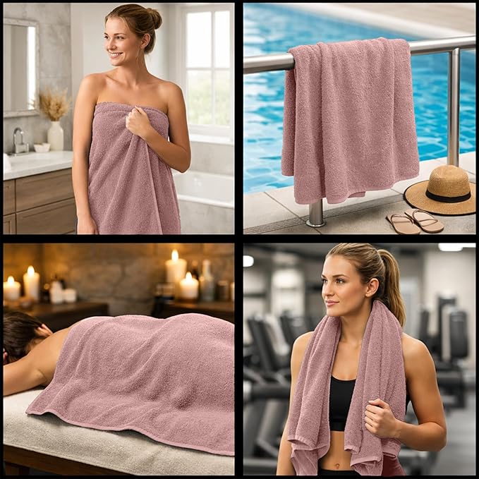 RIVERSIDE Pack of 2 Extra Large Bath Sheets 35 x 70 Inches - 100% Ring Spun Cotton Hotel Quality Oversized Bath Towels - Super Soft, Highly Absorbent & Quicker to Dry - Dusty Rose