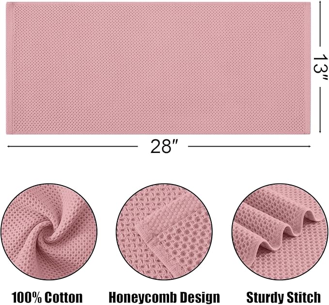 Kitinjoy 100% Cotton Waffle Weave Kitchen Towels (13 X 28 Inches, Dried Roses), 4-Pack Super Soft and Absorbent Dish Towel for Drying Dishes, Kitchen Hand Towels