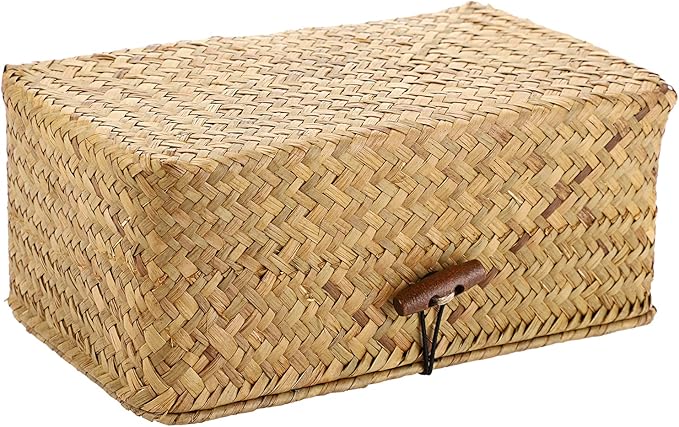 Sumnacon Tissue Box Cover Rectangle Tissue Box Seagrass Tissue Box Holder Woven Tissue Holder Decorative Tissue Cover for Bathroom Tissue Box Cover Rectangular for Home Office Table Yellow