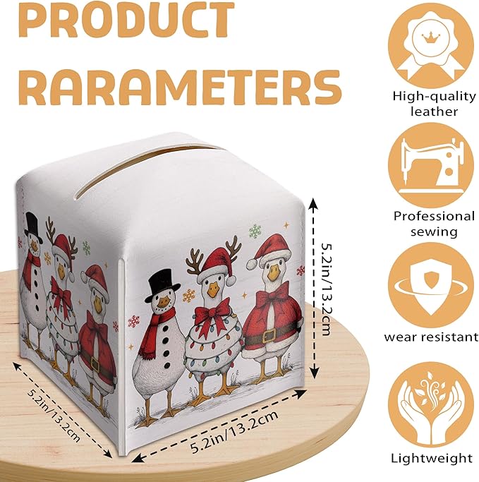 Vintage Christmas Goose Tissue Box Holder, Retro Christmas Leather Tissue Box Cover Square, Paper Facial Decorative Tissues Cover for Bathroom Kitchen Office Home Decor-B27