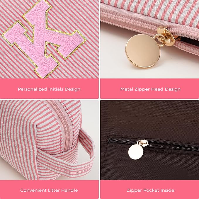 Btffitting Monogrammed Gifts for Women - Cosmetic Bag for Teen,Initial Cute Makeup Bag Set for Women,Trendy Pouch for Niece Sister Friend Female Her,Birthday Gifts for Daughter - Peach,K