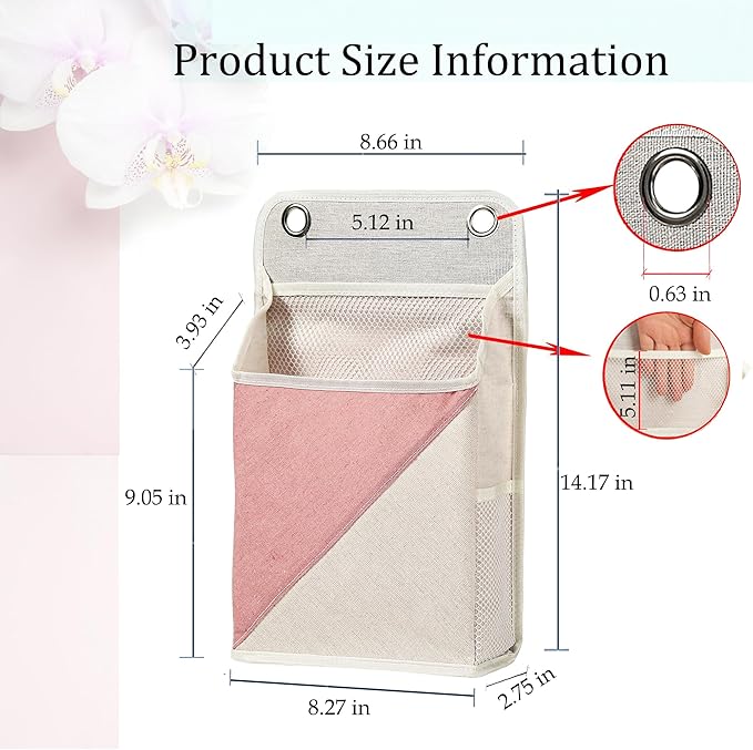 Someteth 2pcs Wall Hanging Storage Organizer Bag, Hanging baskets with pockets for Wall organizing, Storage Hanging Bag for Bedroom, Dormitory, Study Room, Bathroom (Pink/white)