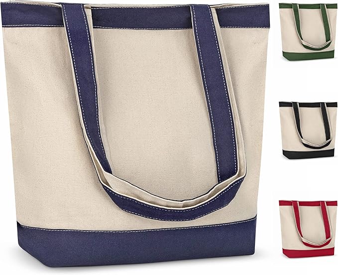 Canvas Tote Bag with Handles for Woman, Reusable Cloth Bag for Groceries and Shopping - Blank Cotton Tote Bag, Suitable for DIY Projects – HEAVY DUTY – 16" X 14.5" With 4” Gusset, Navy Blue