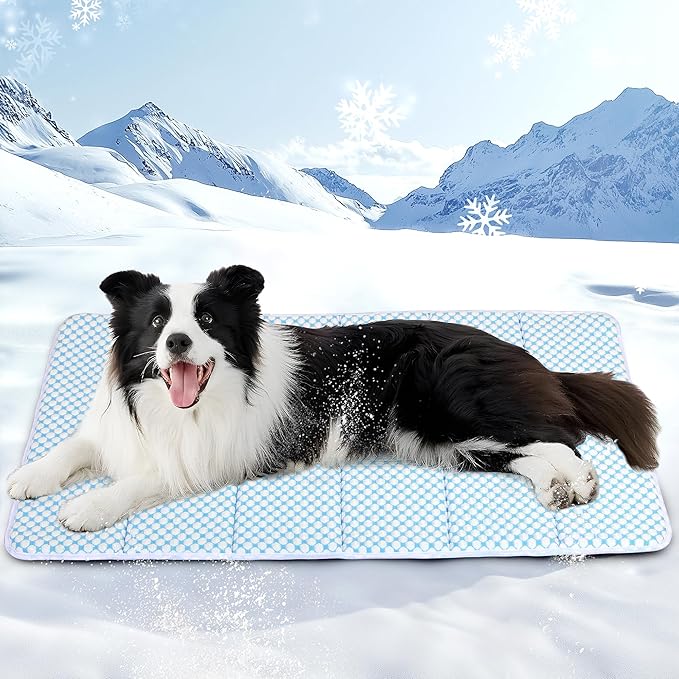 ZAKAPAWS Dog Cooling Mat for Large Dogs - 35x23 Orthopedic Memory Foam Pet Pad for Summer, QMAX>0.5, Washable Premium Comfort Crate Pad for Your Furry Companion, Blue