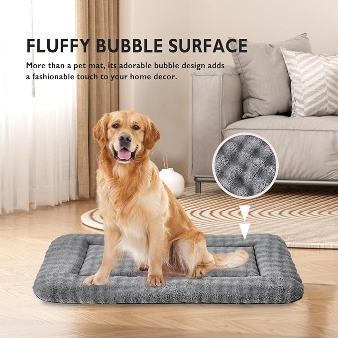 Yaning Dog Bed Mat Crate Pad for Large Dogs, Washable Soft Pet Sleeping Mat Kennel Pad with 3D Bubble Pattern, Grey, 42"x 28"