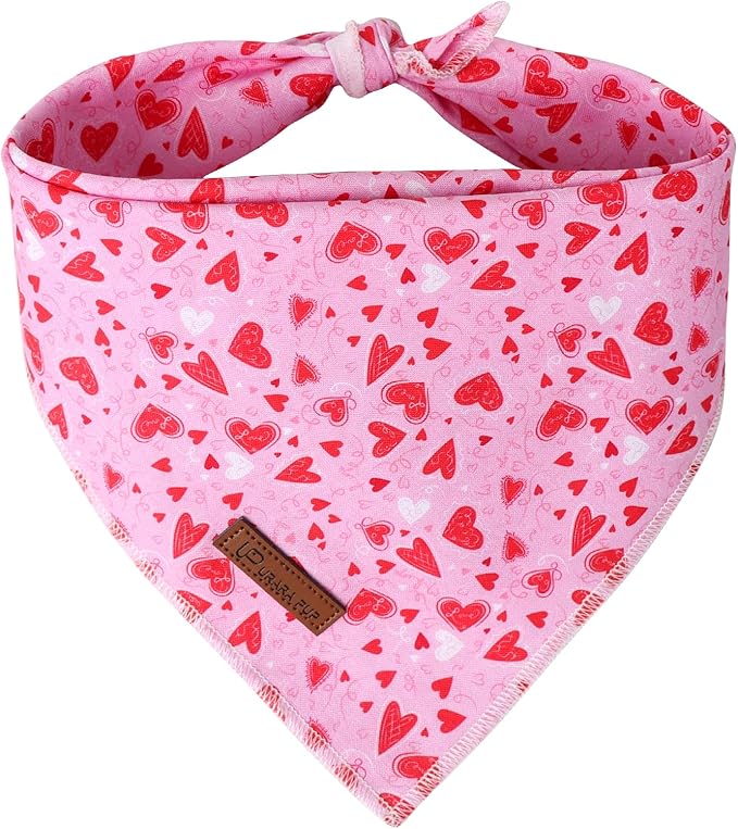 UP URARA PUP Valentine Dog Bandana - Pink Heart Triangle Bib Scarf for Small Medium Pets, Cotton Kerchief for Girl Boy Dogs or Cats, Red Puppy Bandana