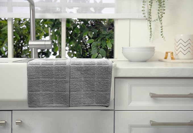 Mellow Buff 100% Cotton Terry Dish Cloth & Dish Towel, 6 Pack, Super Soft and Absorbent Kitchen Towels, Perfect for Kitchen Cleaning and Dish Washing (Grey 6 Pack)