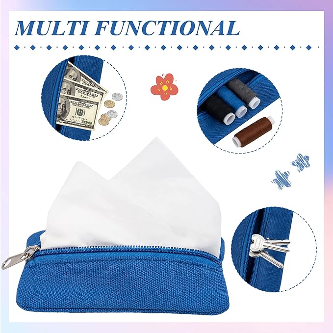 Pocket Tissue Holder, 6 Packs Tissue Holder for Purse, Reusable Travel Tissue Pouch, Fabric Purse Zipper Enclosed Tissue Packs for Coins Tissue Cards Car Travel Office Home, 5.1 x 3.1 Inches