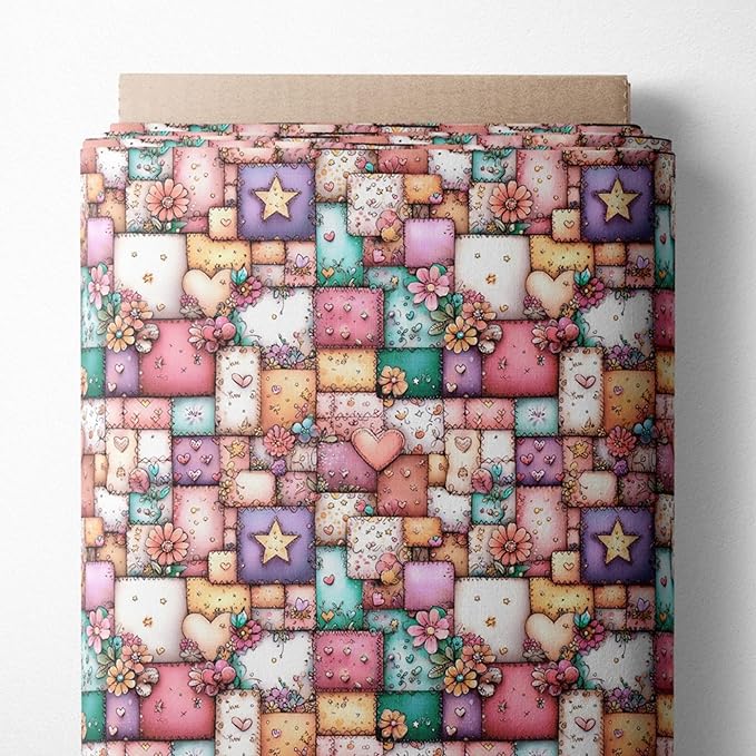 Sweet Hearts Patchwork Cotton Fabric Panel – 100% Turkish Cotton 140 GSM, Pre-Cut 61 x 36.6 Inches, Romantic Floral Sewing Fabric for Quilting, Gifts & DIY Crafts