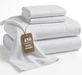 LANE LINEN King Sheet Set – 450 Thread Count Long-Staple 100% Cotton King Size Sheet Set, Sustainably Oeko-Tex Certified, Soft Silky Sateen Finish, 15" Deep Pocket Fitted Sheet – Ticking Stripe