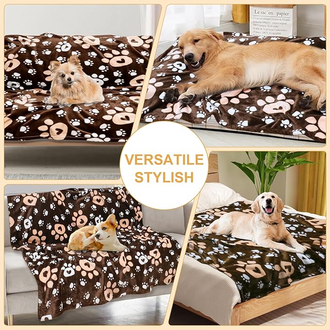 Gowyeg Dog Blanket, Soft Fleece Dog Blankets for Medium Large Dogs, Fluffy Flannel Pet Cat Puppy Blanket Cover for Bed Couch, Cute Paw Print Throw Blanket for Dogs, Brown, 60"X50"