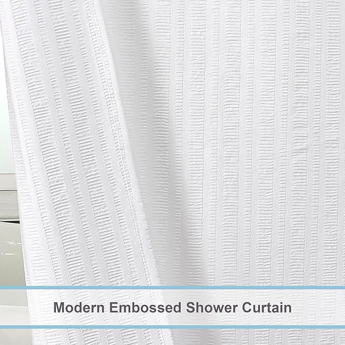 Aiyufeng Moga White Shower Curtain, Embossed Textured Fabric Shower Curtain for Bathroom - Soft Cloth & Hotel Spa Luxury, Water Repellent, Machine Washable, 72X72, White