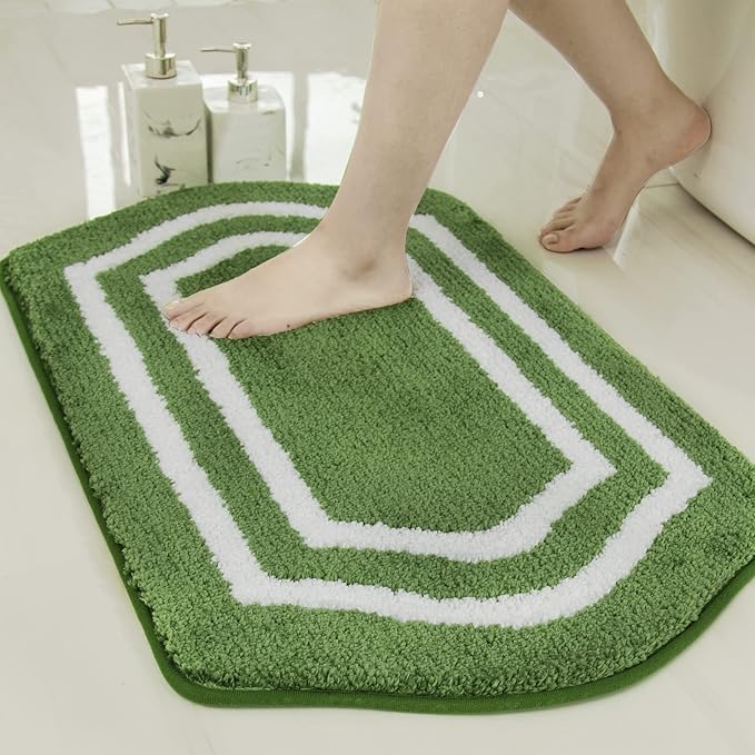 COSY HOMEER Extra Thick Bath Rugs Set - Anti-Slip Bath Linen Sets Mats Soft Plush 100% Strong Polyester Living Room Bathroom Water Absorbent(Green,24x48+20×32 - Inches)