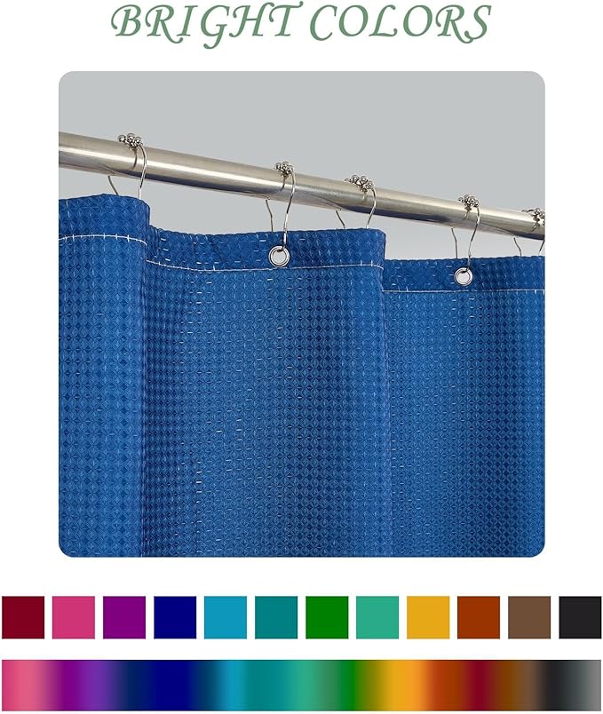ggaimwf 36x72 Inch Solid Color Shower Curtain for Bathroom Waffle Bath Water Resistant Fabric Curtains Royal Blue Modern Thick Shower Stall Curtain with Metal Hooks