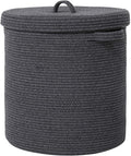 16" x 16" x 18" Extra Large Storage Basket with Lid, Cotton Rope Storage Baskets, Laundry Hamper, Cloth Bin, for Clothes Towels Blankets Pillows Storage in Living Room, All Black Grey Mix Basket