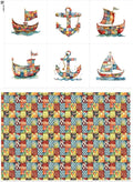 Patchwork Boat Cotton Fabric Panel – Six 10×10 inch Designs + Bonus 29.5×19.6 inch Patchwork Sheet, 100% Turkish Cotton 140 GSM