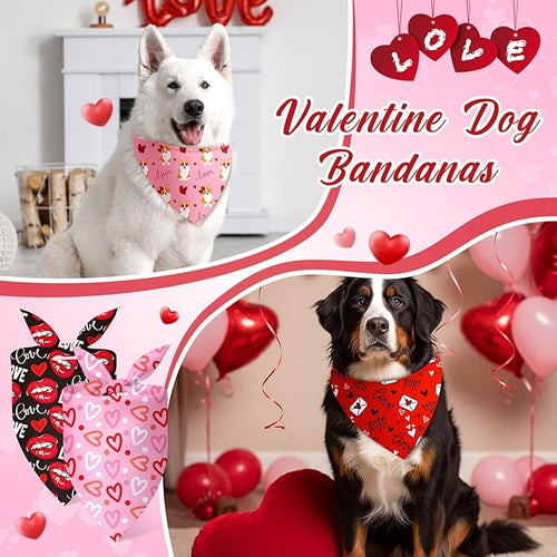 Abbylike 50 Pcs Valentines Day Dog Bandanas Bulk Red and Pink Bandanas for Dogs Triangle Kerchief Bibs Scarf for Pet Romantic Costume Photo Props Accessories Pet Shops Groomers (31.5 x 21.7 x 21.7)