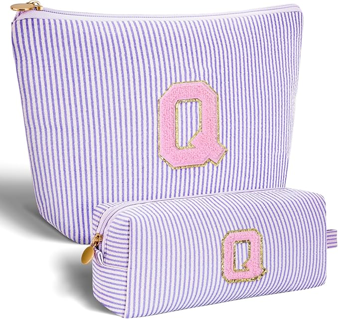 Btffitting Personalized Makeup Bag for Women Girls - Fashion Cosmetic Bag Trendy Travel Toiletry Bag with Initials Letter - Teen Gifts - Lavender,Q