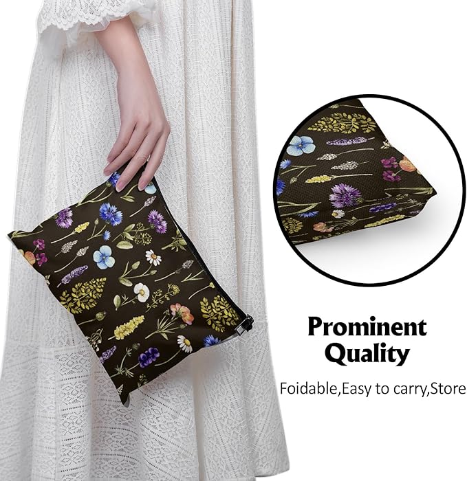 Cafl Watercolor Wildflowers Makeup Bag Travel Large Dandelion Floral Cosmetic Bag Organizer toiletry Essentials Jewelry Skincare Zipper Bag For Women -10×8 inch