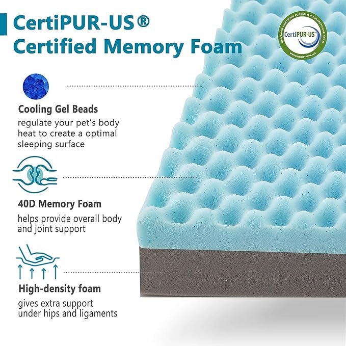 WATANIYA PET Cooling Dog Beds for Large Dogs, Memory Foam Pet Bed with Waterproof Liner and Cooling Gel Mattress, Comfy Dog Crate Mat Fits up to 60 lbs Pets