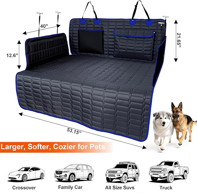 Reliadura SUV Cargo Liner for Dogs, Waterproof Pet Trunk Cover with Bumper Flap Protector, Non-Slip Scratchproof, Non-Slip Dog Seat Mat for SUVs, Large Size Cargo Liner Universal Fit Blue