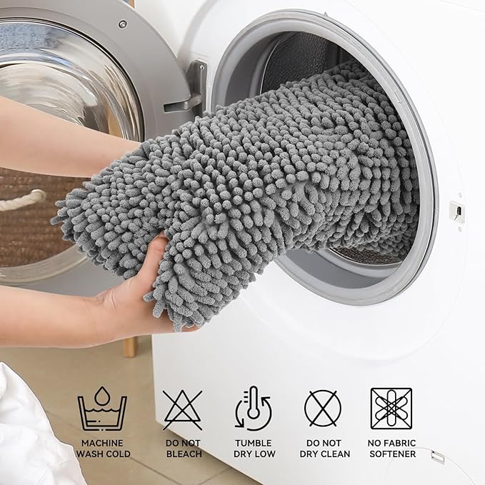 Bcoimo 44"×24" Absorbent Bath Mat, Non-Slip with Backing Chenille Bath Rug and Machine Washable Bathroom Mat Quick-Dry Design. Ideal for Bathroom and Tub Areas