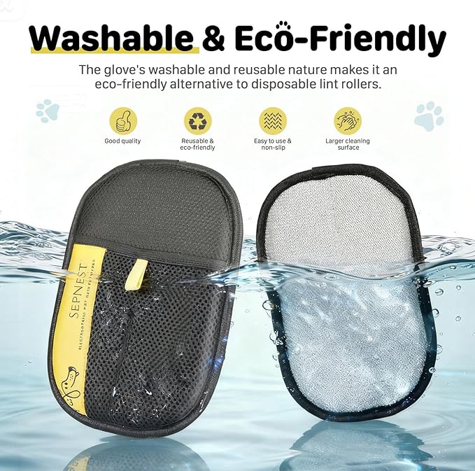 SEPNEST Electrostatic Pet Hair Remover Glove, Teal Mesh Fabric and Black, Reusable Dog Cat Hair Removal Tool for Furniture, Clothing, Car Seats (2 Pack)