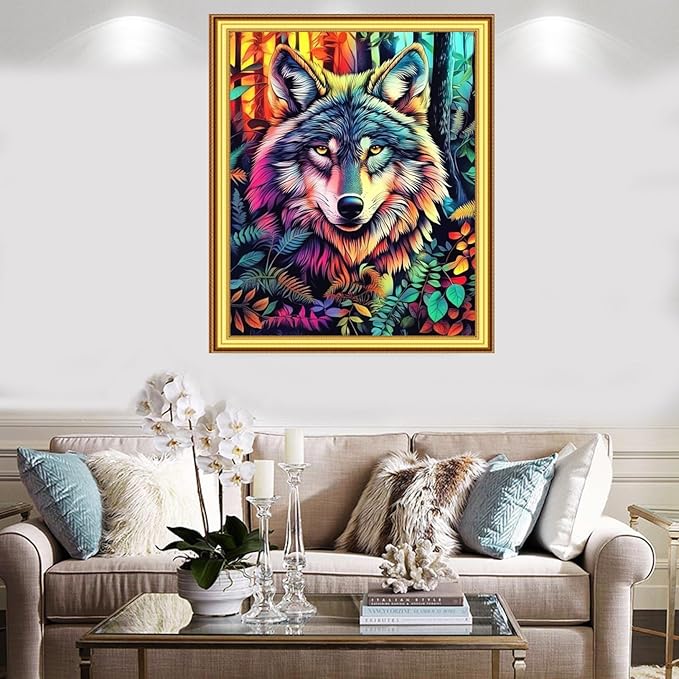 Foxnyart Stamped Cross Stitch Kits Full Range of Embroidery Needlework Starter Kits for Beginners Adults 11CT Embroidery Patterns Art Crafts DIY Needlepoint Kit-Forest Wolf King 16x20 inch