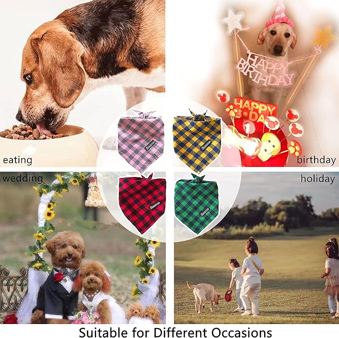 Adjustable Plaid Dog Bandanas,1PC Soft Washable Cotton Triangle Bib Kerchief Scarfs for Small Medium Large Dogs and Cats (Square Yellow, Small)