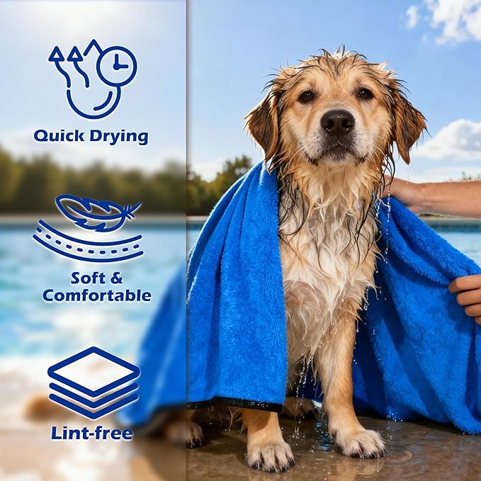 MICOOYO Dog Towels for Drying Dogs 3 Pack, Ultra Absorbent Microfiber Pet Bath Blanket | Quick Dry Towel for Dogs and Cats, 20"x40", M