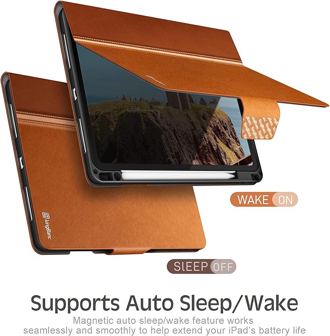 KingBlanc Case for iPad Pro 13-inch (M5 2025, M4 2024) with Built Pencil Holder, PU Leather Smart Stand Cover, Auto Sleep/Wake, Supports Pencil Pro/Pencil (USB-C), Multi-Viewing/Drawing Angles, Brown
