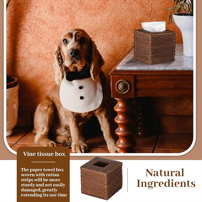 Kigley 2 Pcs Square Rattan Tissue Box Cover Boho Wicker Tissue Cube Box Cover 5.5'' x 5.5'' x 5.5'' Decorative Natural Wicker Hand Woven Napkin Box Holder Bathroom Office Car Accessories (Brown)