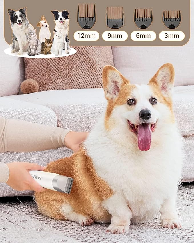Simple Way Dog Vacuum Grooming Kit for Shedding: Professional Hair Clippers Pet Groomer - Strong Suction Cleaner Deshedding Tool Fur Brush Attachment Trimmer for Home Cat (Milky)