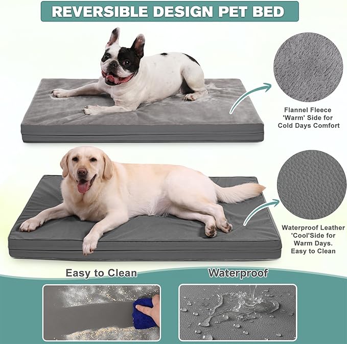 Waterproof XXXL Dog Beds Large Sized Dogs, Orthopedic Washable Crate Pad 54 inch, Jumbo XXXLarge Foam Pet Bed with Removable Cover Reversible, Anti-Slip Kennel Pad, 53"x36", Gray