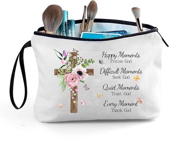 ARIOSEY Faith Based Religious Christian Godly Gifts Small Makeup Cosmetic Bag Pouch for Women Happy Moment Praise God Mothers Day